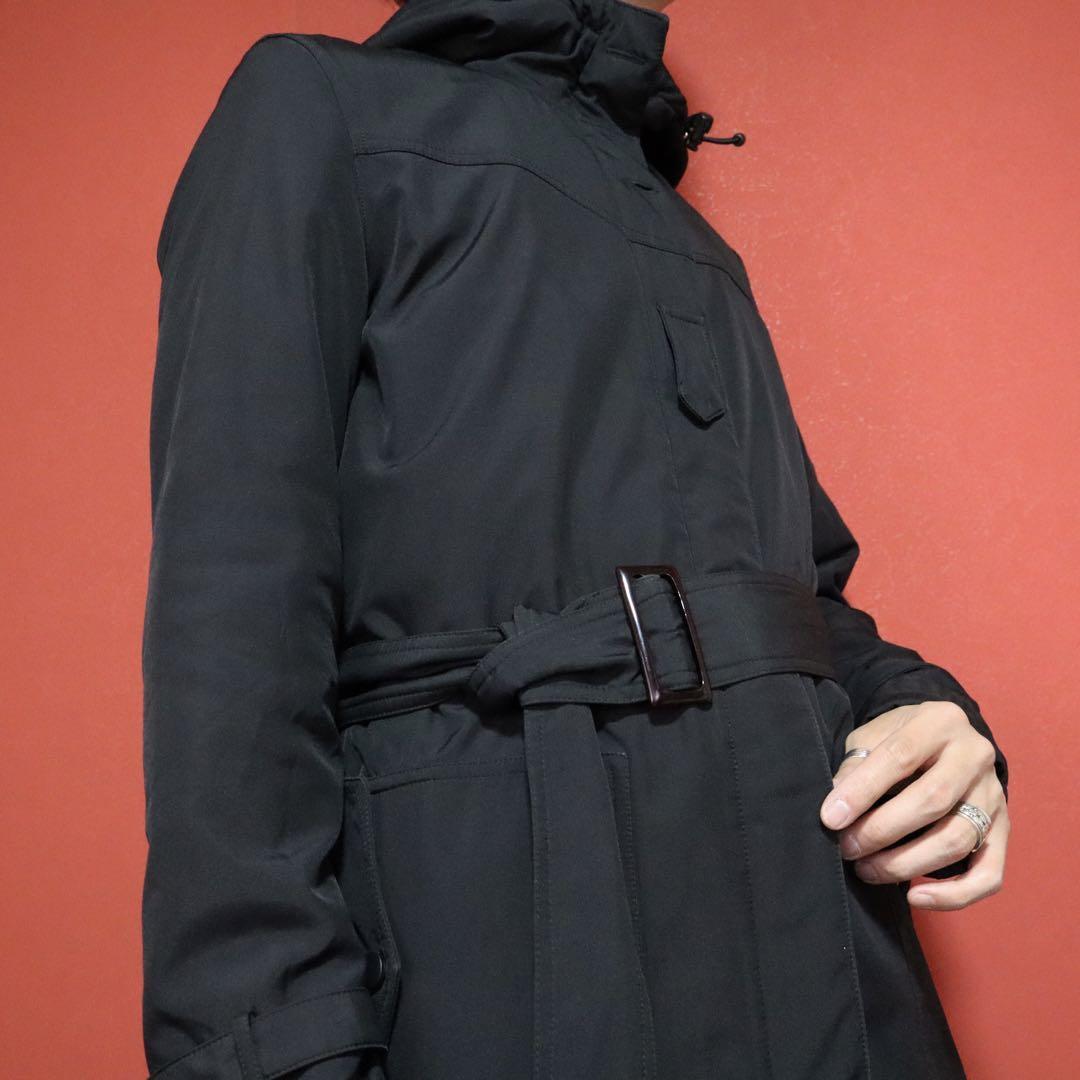 ARMANI JEANS Black Belted Hooded Padded Coat Size S