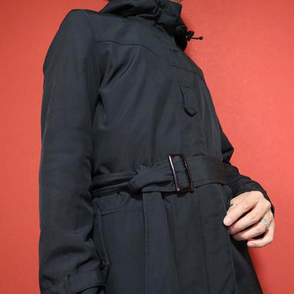 ARMANI JEANS Black Belted Hooded Padded Coat Size S