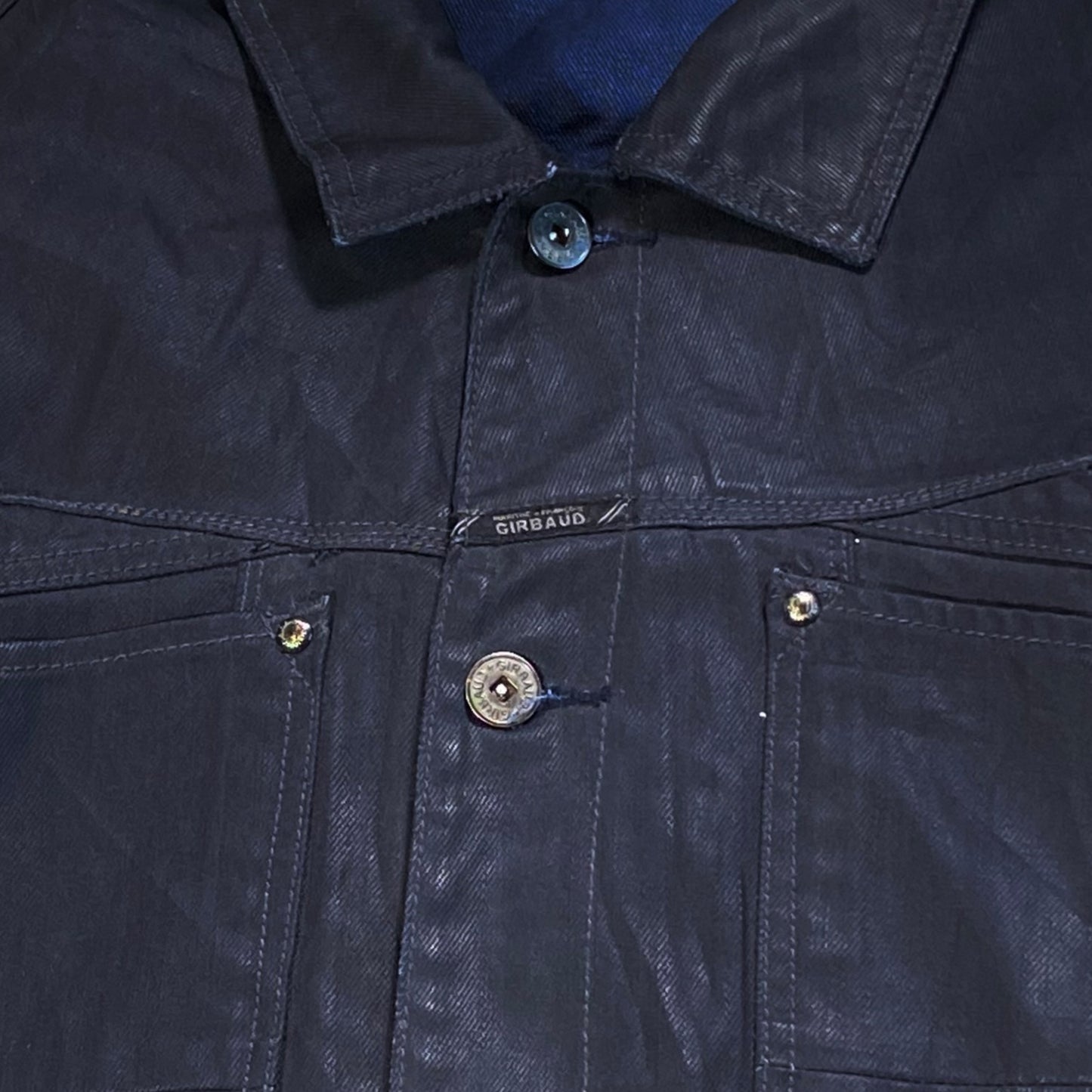 MARITHEFRANCOIS GIRBAUD Black Resin Denim Jacket Size 2XL