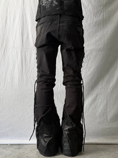 Shohei Takamiya Lace-up Leather Flared Denim