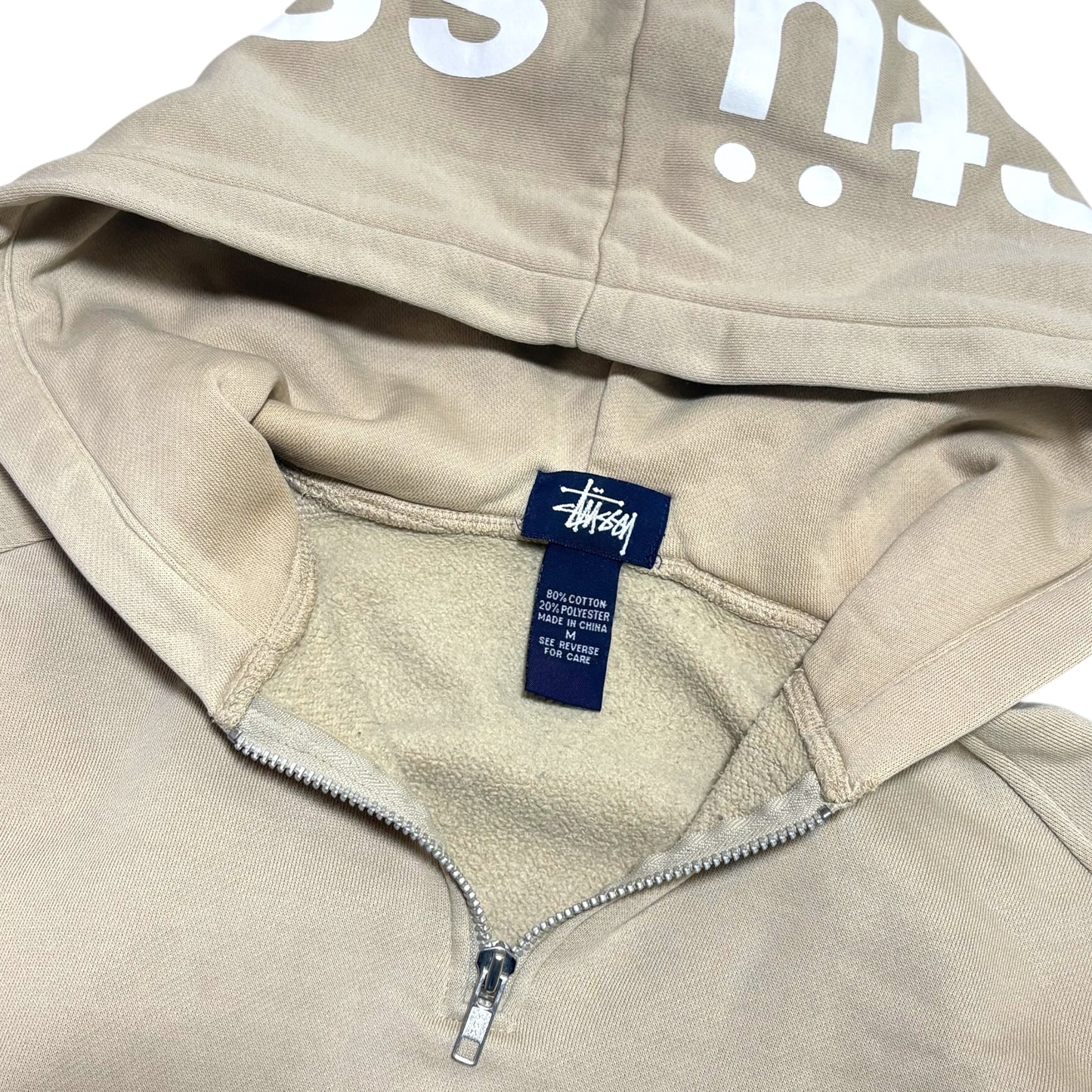 Vintage 00's Stussy Half Zip Hoodie Beige Size M
