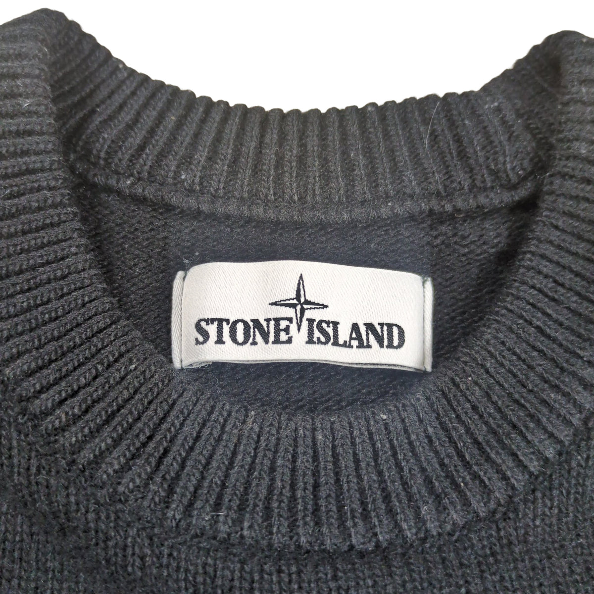 STONE ISLAND Logo Patch Crew Neck Wool Sweater Black Size L