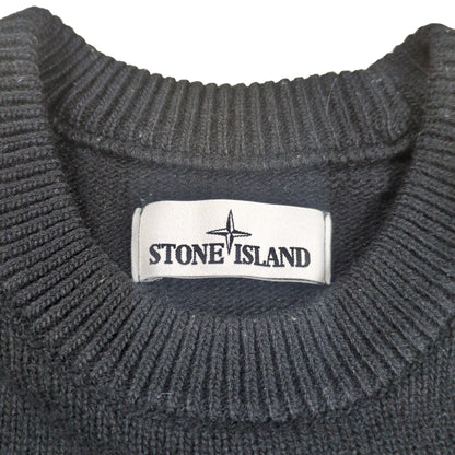 STONE ISLAND Logo Patch Crew Neck Wool Sweater Black Size L