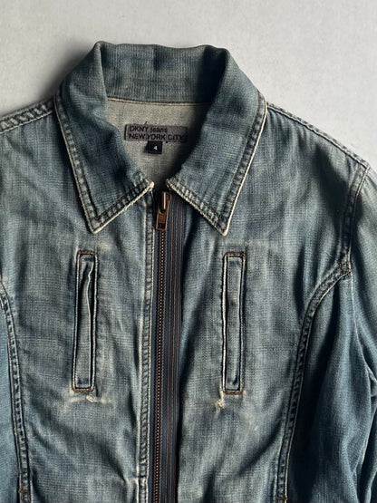 DKNY Cropped Shirred Cotton Jacket Blue Size 4