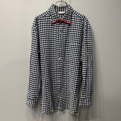 Plantation 95SS Navy Crinkled Plaid Shirt Size M