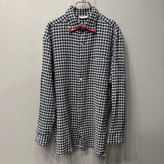 Plantation 95SS Navy Crinkled Plaid Shirt Size M