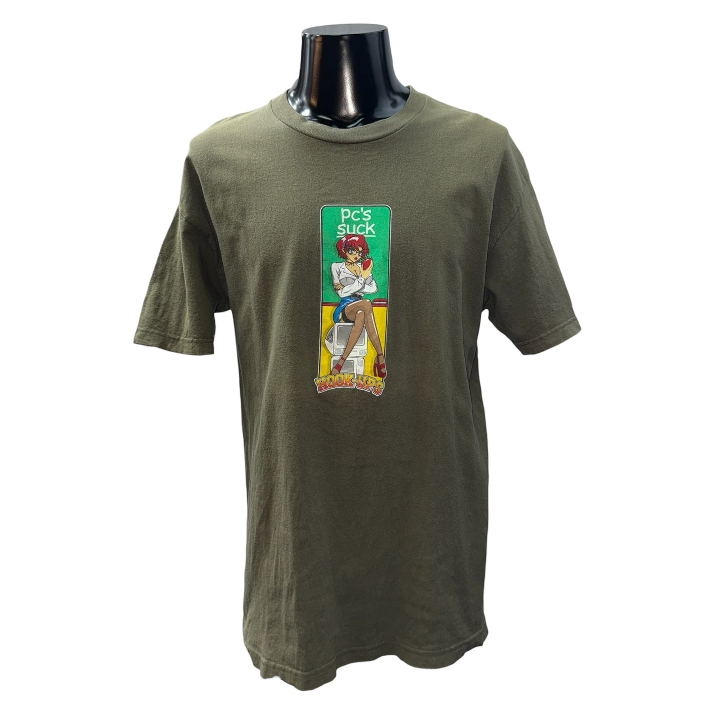 HOOK-UPS Vintage "PC's SUCK" Anime Girl T-shirt Size L