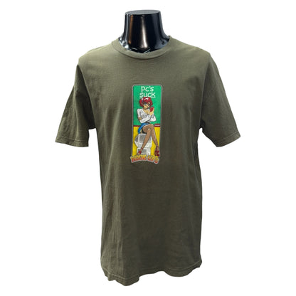 HOOK-UPS Vintage "PC's SUCK" Anime Girl T-shirt Size L
