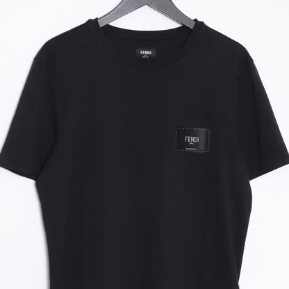 FENDI Logo Label Cotton T-Shirt Black Size L