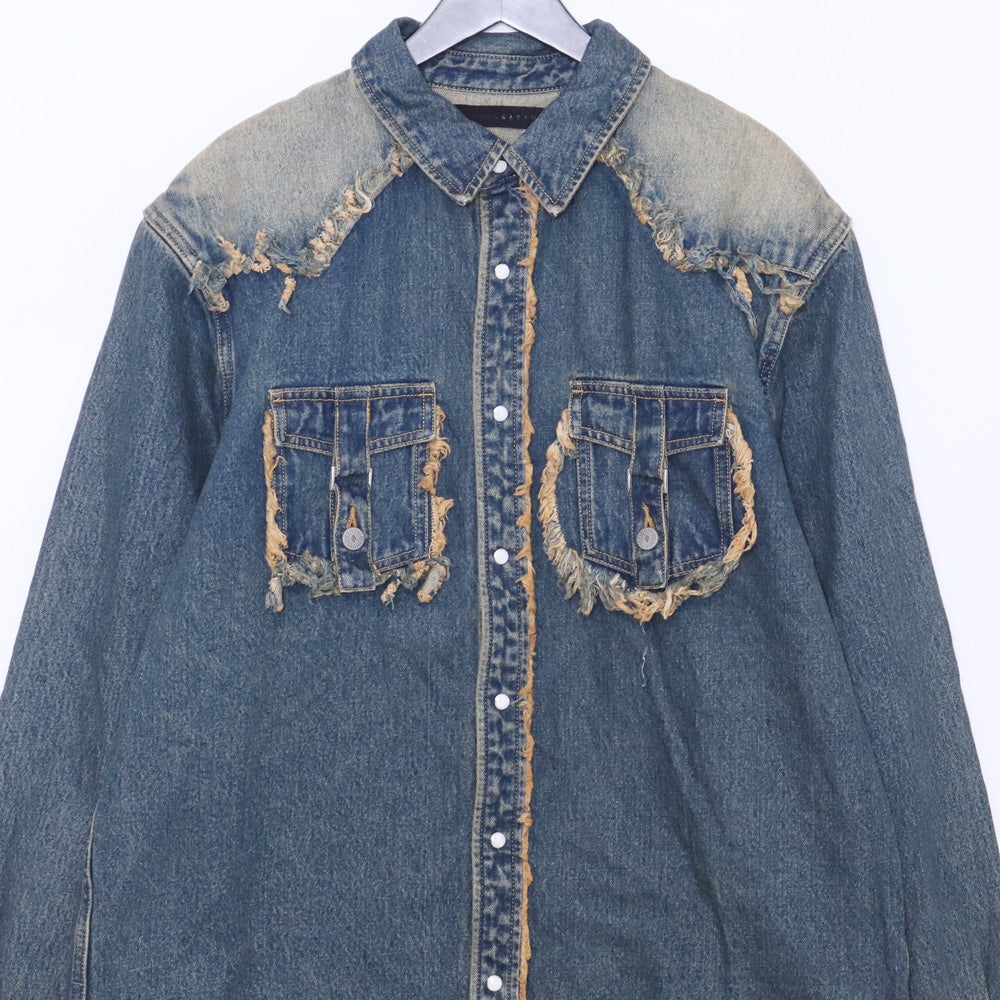 JUN NAKAYAMA 24AW Fringe Indigo Denim Shirt Size 48
