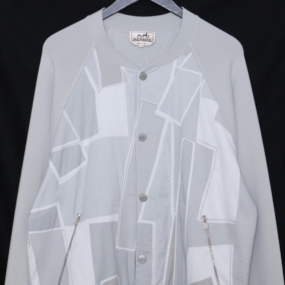 HERMES H Cinetiq Wool Knit Blouson Jacket Gray Size L