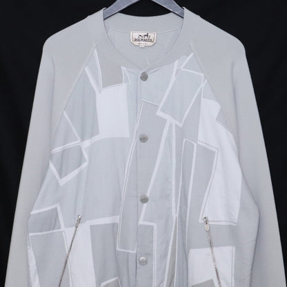 HERMES H Cinetiq Wool Knit Blouson Jacket Gray Size L