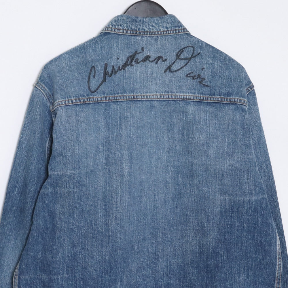 DIOR Classic-Fit Embroidered Denim Shirt Blue Size 40