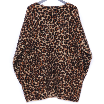 BALENCIAGA Leopard Print V-Neck Sweater Beige Size XS
