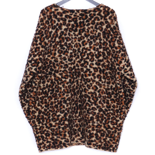 BALENCIAGA Leopard Print V-Neck Sweater Beige Size XS