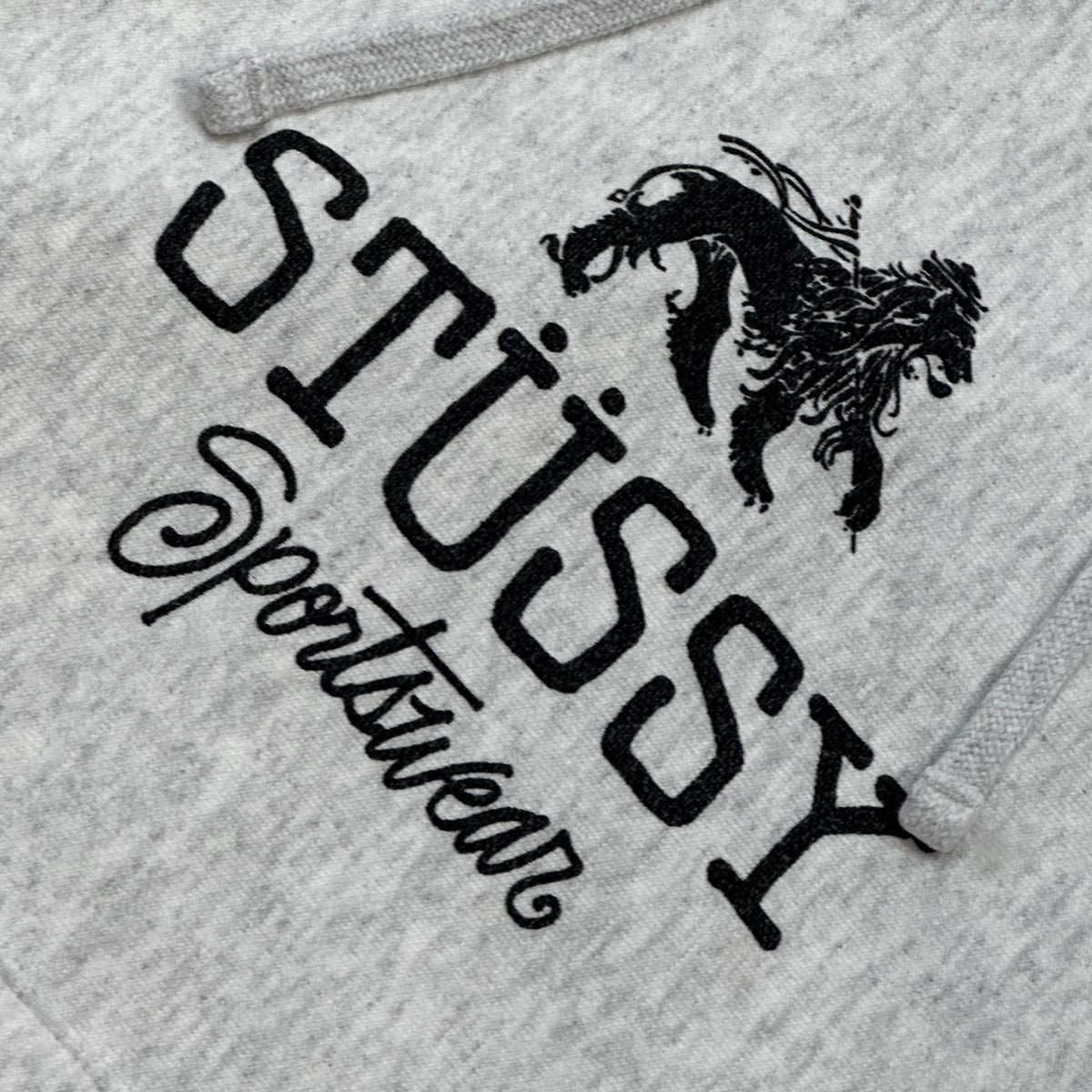 STUSSY 24AW Sport Swear Hood Lion Graphic Light Gray Hoodie Size M