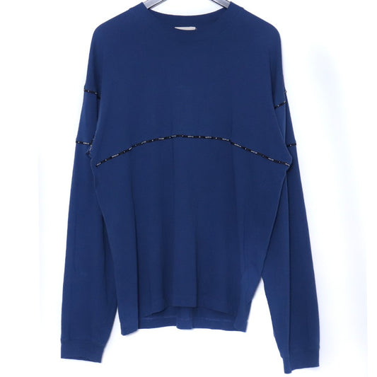 MONCLER Logo Piping Long Sleeve Tee Blue Size S