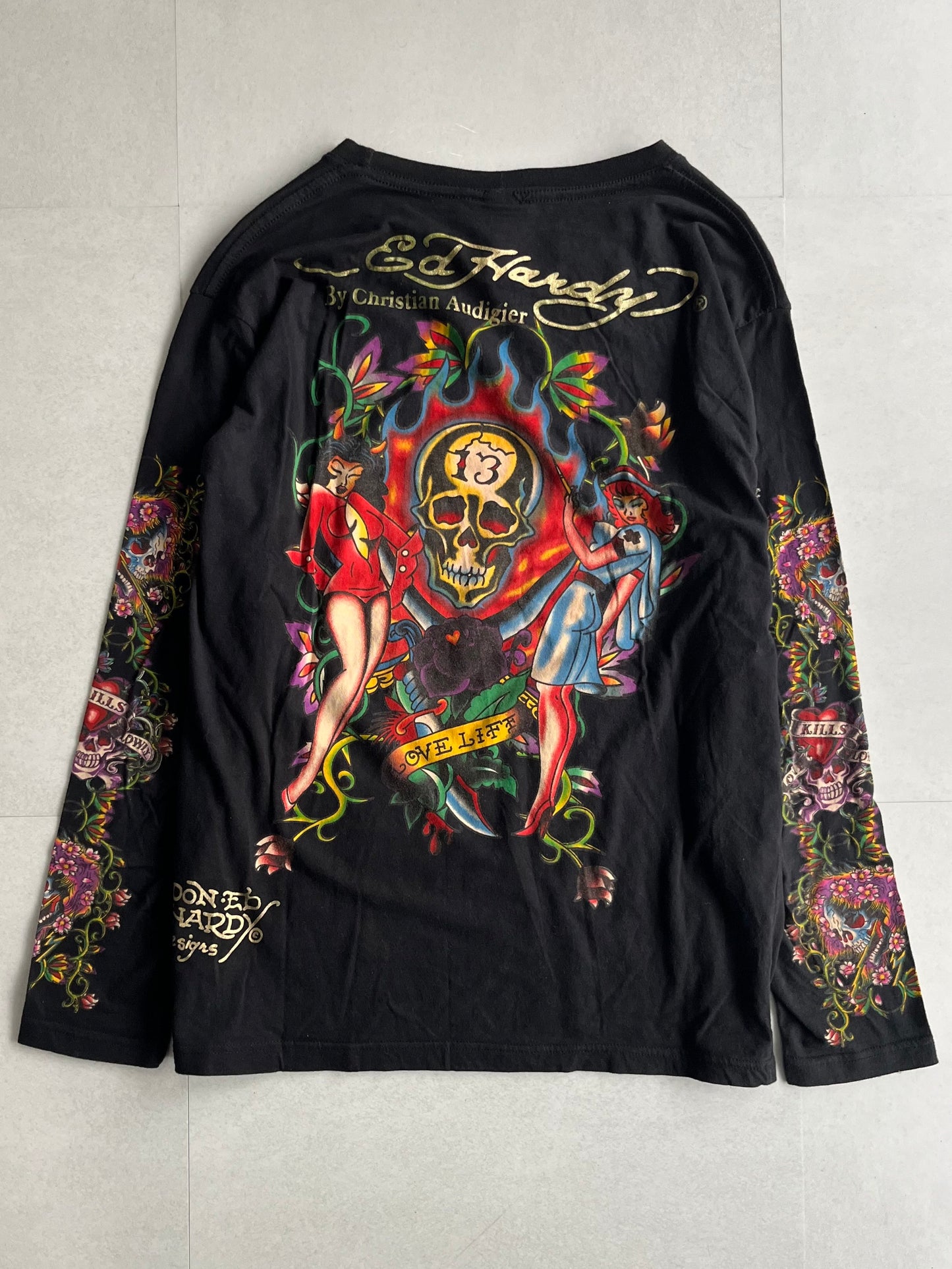 Ed Hardy Skull Black Long Sleeve Tee Size M