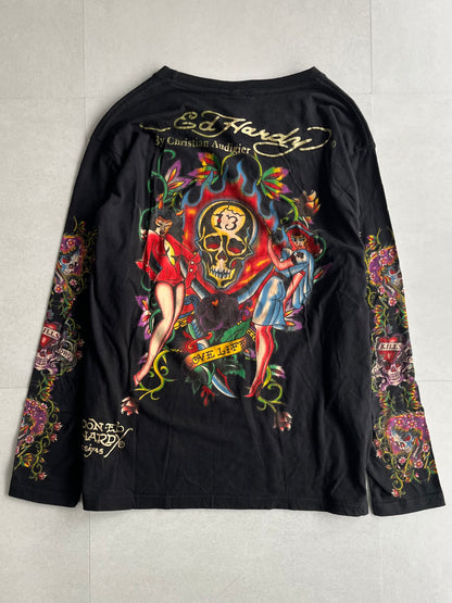 Ed Hardy Skull Black Long Sleeve Tee Size M