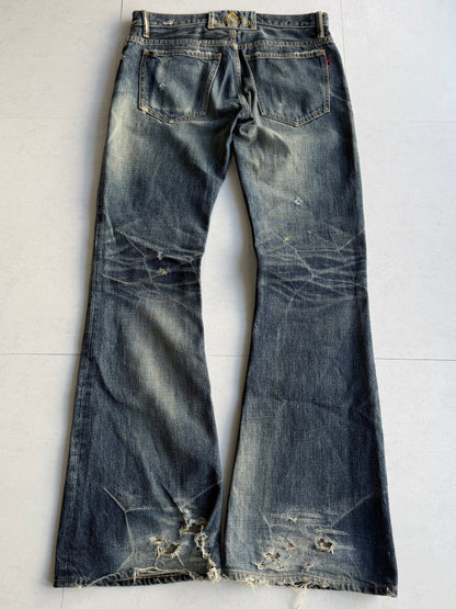 BACK BONE Worn Indigo Flared Jeans