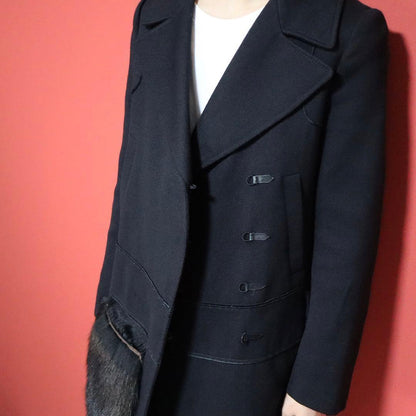 Prada 06AW Asymmetrical Raccoon Fur Pocket Wool Coat Size 40