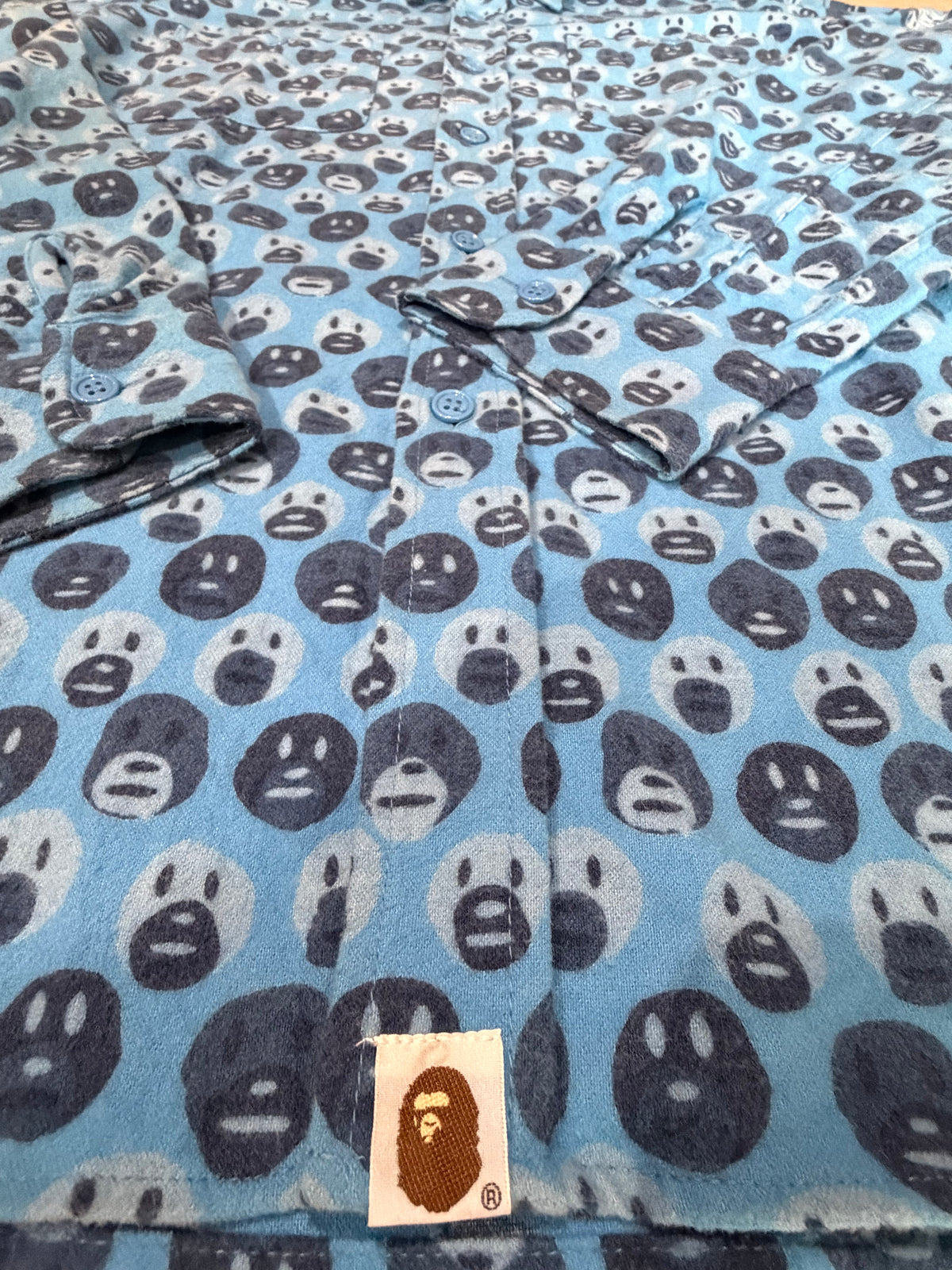BAPE Long Sleeve Cotton Shirt Blue Size L