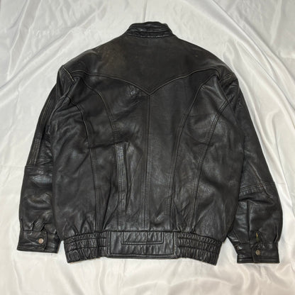 Black Mulch Pattern Lining Double Leather Jacket Free Size