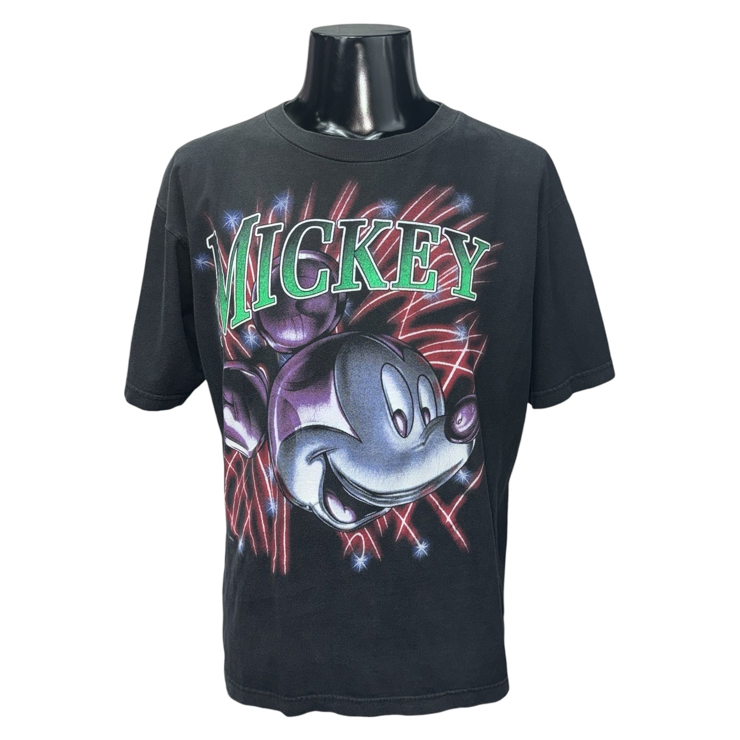 DISNEY 90s USA Velva Sheen Metallic Fireworks T-Shirt Size L
