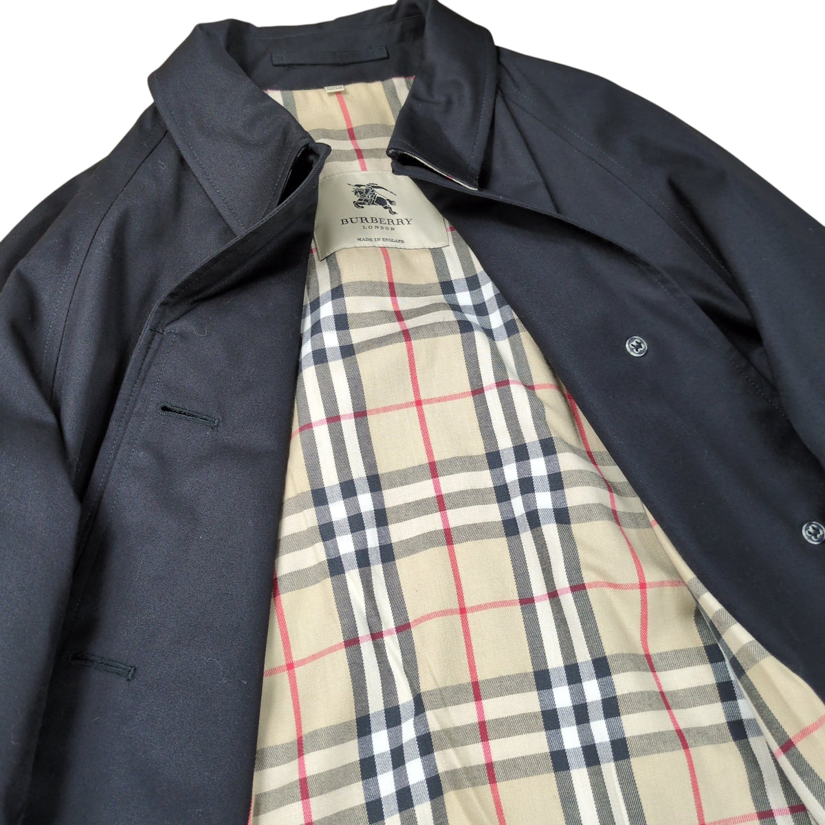 BURBERRY LONDON Black Burberry Check Balmacaan Coat