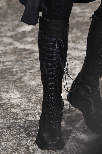 Julius S/S2018 Black horse skin lace up long boots Size 11