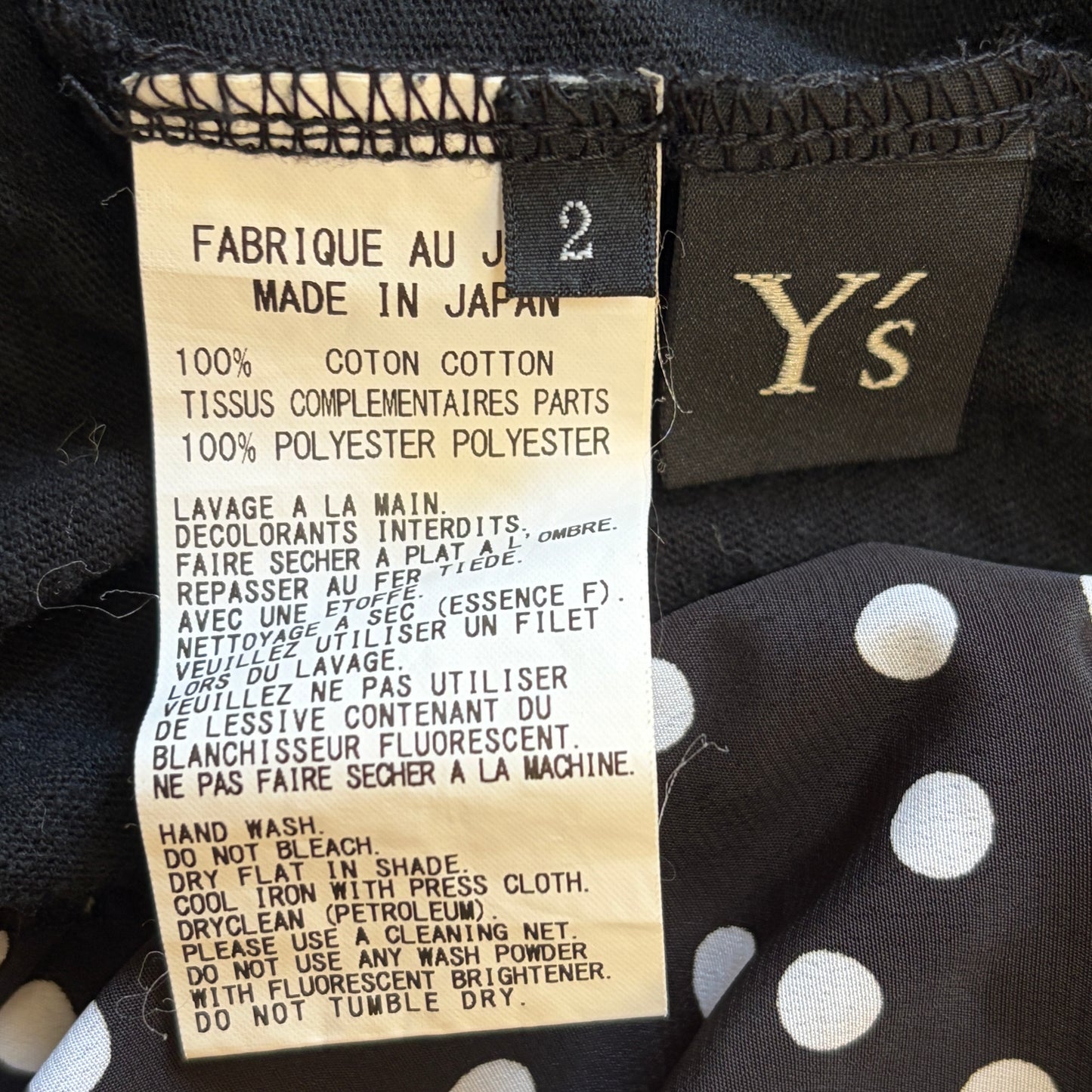 Yohji Yamamoto Y's Black Long Sleeve Shirt Size XS
