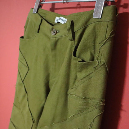 Issey Miyake Green Frayed Tape Zip Hem Skinny Pants Size 2