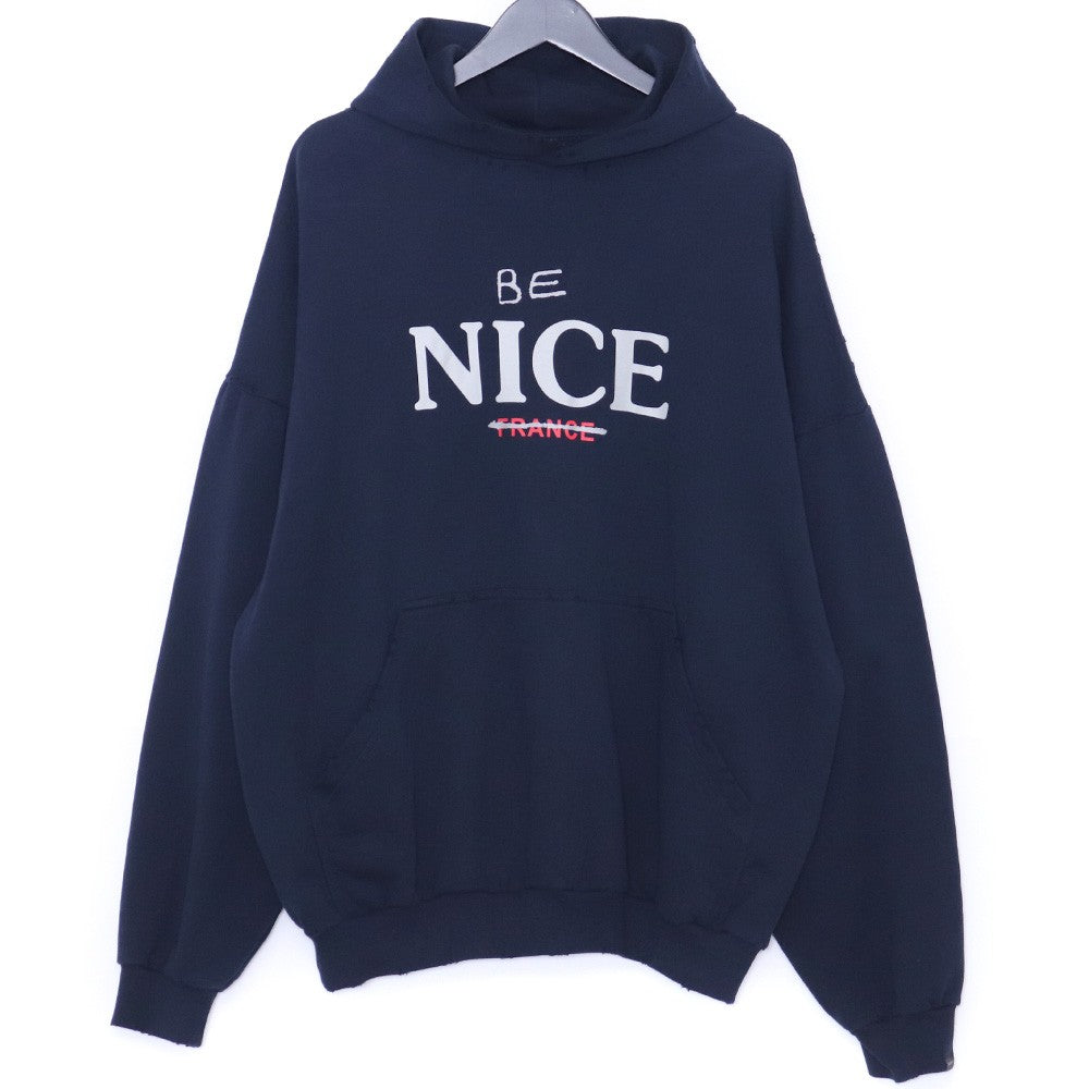 BALENCIAGA 23AW BE NICE Distressed Hoodie Navy Size 1