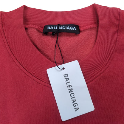 Balenciaga Red Cotton Mini Logo Printed Sweatshirt Size S