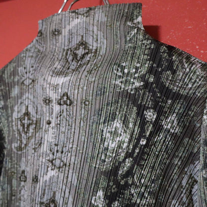 Vintage Gray Pleated Paisley Print High Neck T-Shirt Size 3