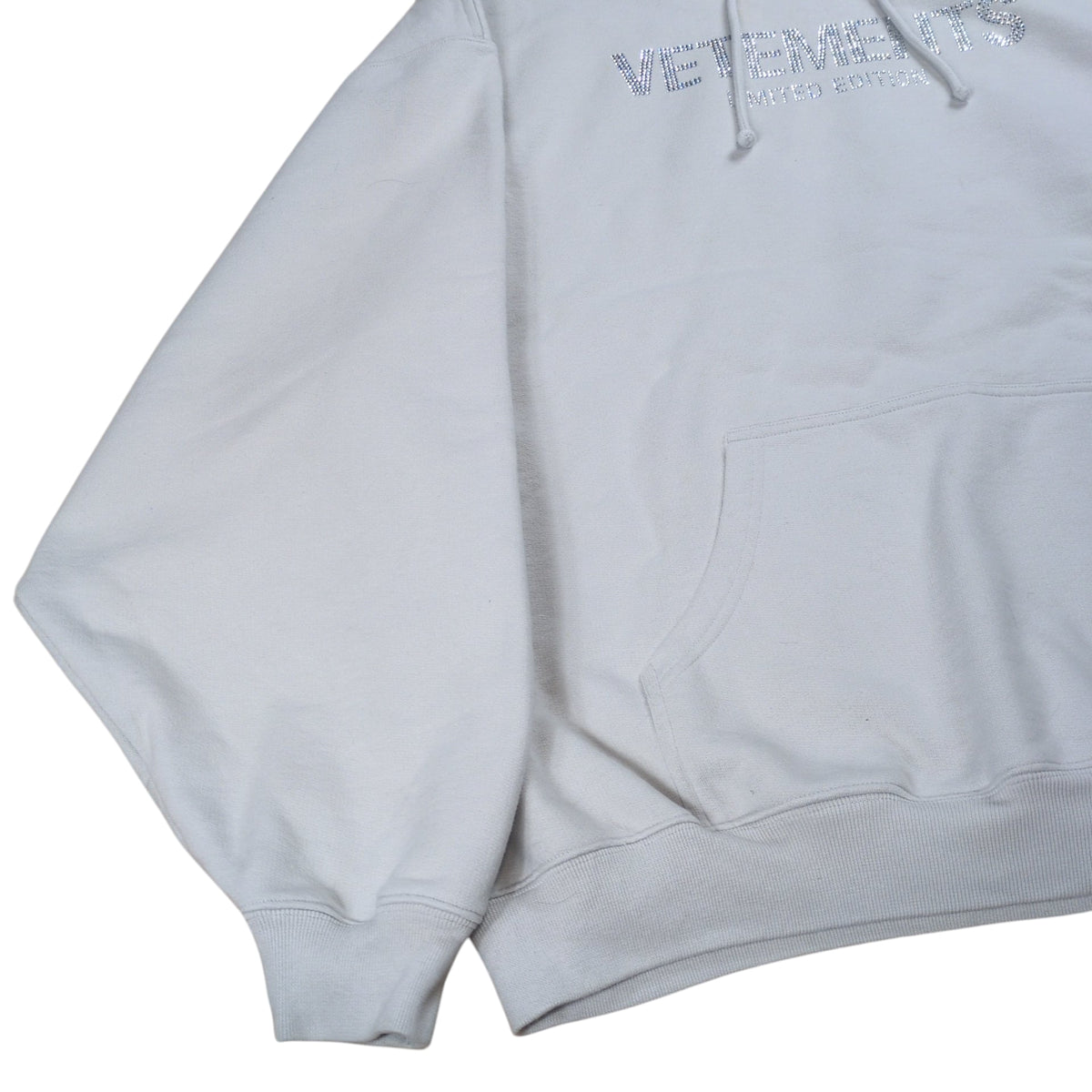 VETEMENTS 23AW Crystals Logo Oversized Hoodie Gray Size S