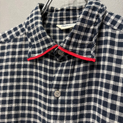 Plantation 95SS Navy Crinkled Plaid Shirt Size M