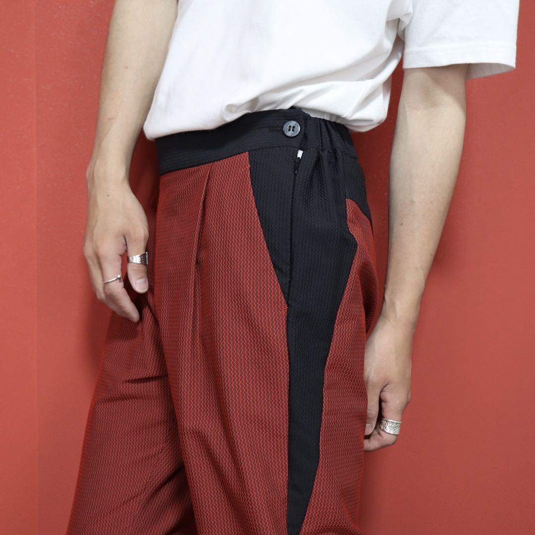 Issey Miyake Red Black 3D Zig Zag Tuck Pants