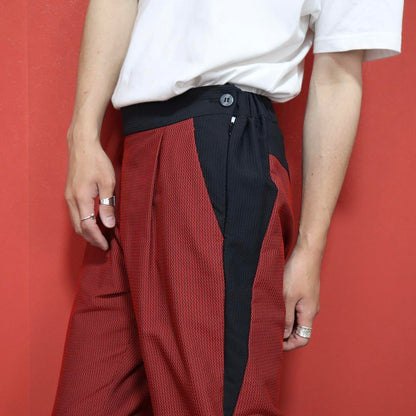 Issey Miyake Red Black 3D Zig Zag Tuck Pants
