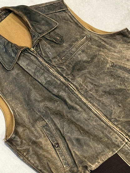 Golden Bear 80s 90s Vintage Leather Vest Brown Size XL