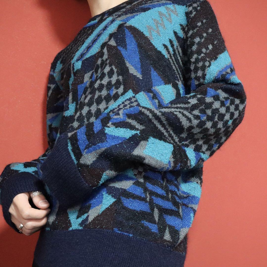 Missoni 20AW Black Blue Geometric Pattern Knit Size M