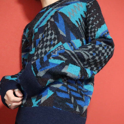 Missoni 20AW Black Blue Geometric Pattern Knit Size M