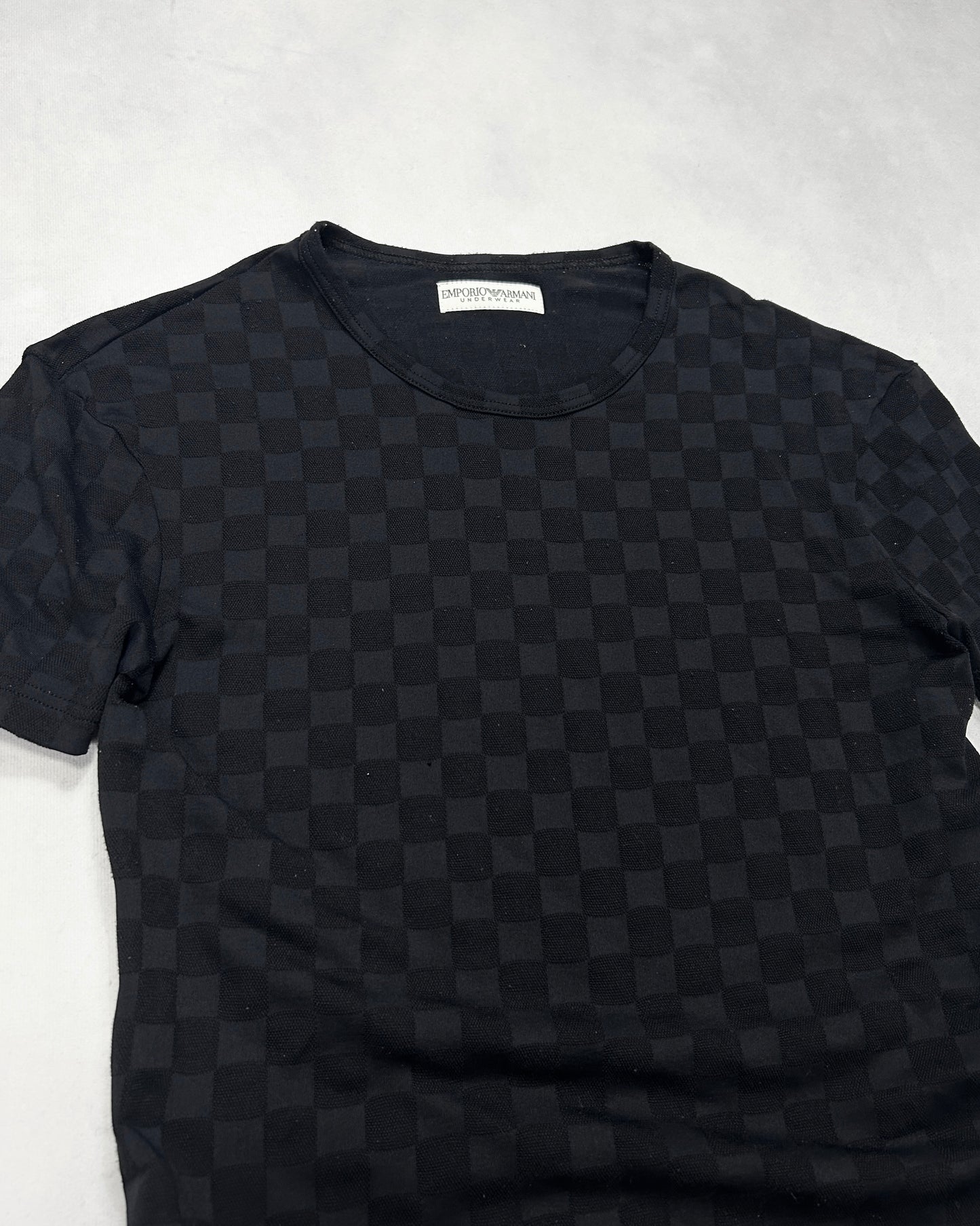 Emporio Armani Black Plaid Stretch Nylon T-Shirt Size L