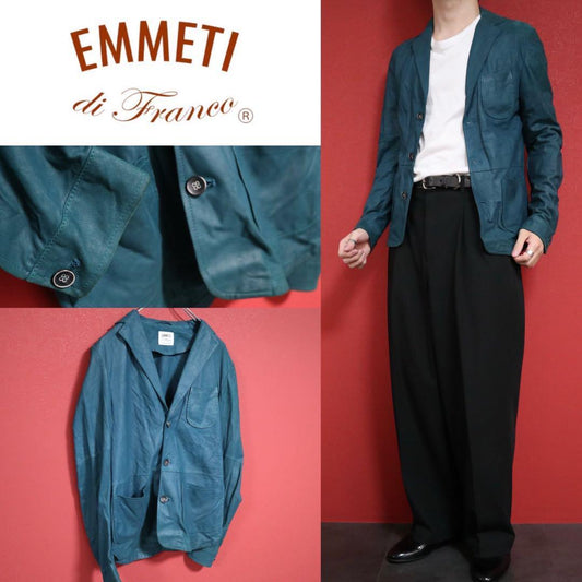 Vintage EMMETI Turquoise Blue Lamb Leather 3-Button Size 44