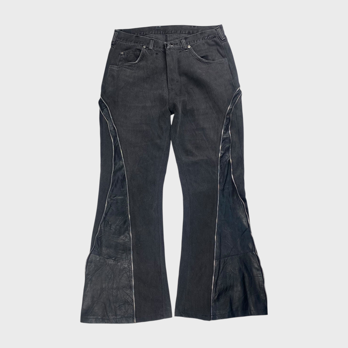 REMAKE Reconstructed Denim x Leather Zip Flare Pants Size 32