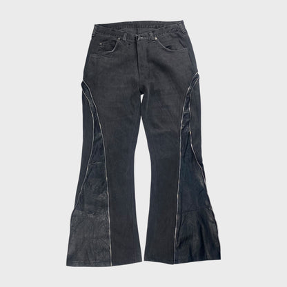 REMAKE Reconstructed Denim x Leather Zip Flare Pants Size 32