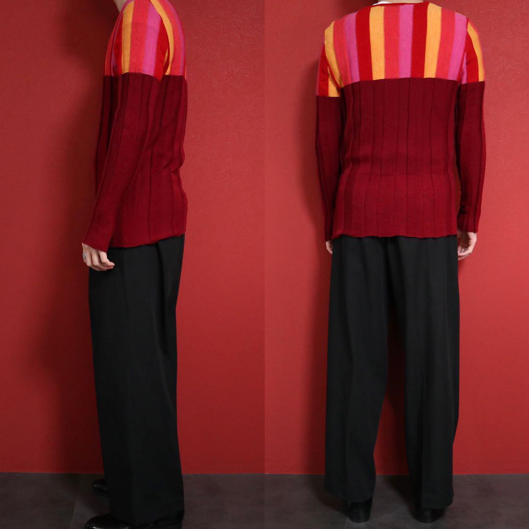 Issey Miyake Red Accent Stripe 3D Wool Knit Size 2