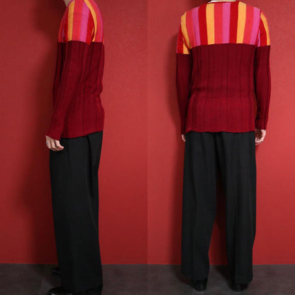 Issey Miyake Red Accent Stripe 3D Wool Knit Size 2