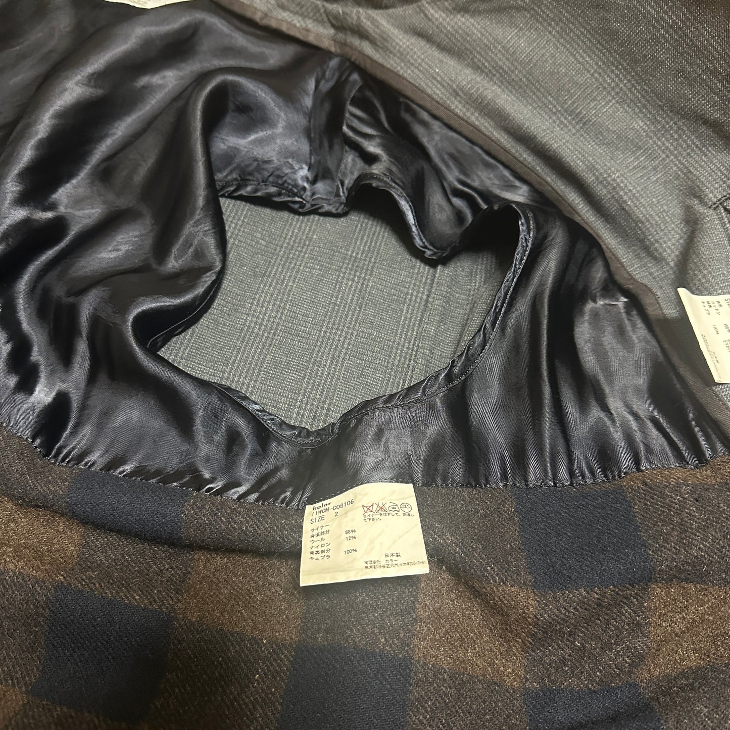 kolor Dark Gray Bal Collar Coat Checkered Liner