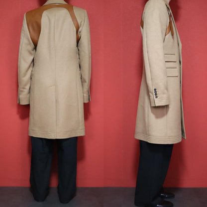 Alexander McQUEEN Leather Trim Camel Hair Long Coat Size 48